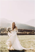 A-line Scoop Lace Wedding Dress Long Sleeve Rustic Wedding Dresses