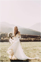 A-line Scoop Lace Wedding Dress Long Sleeve Rustic Wedding Dresses