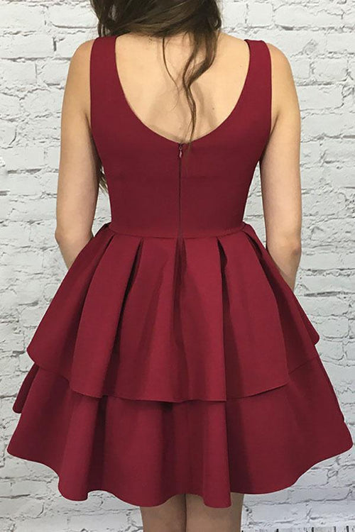 A-Line Scoop Short Tiered Elastic Satin Homecoming Dress