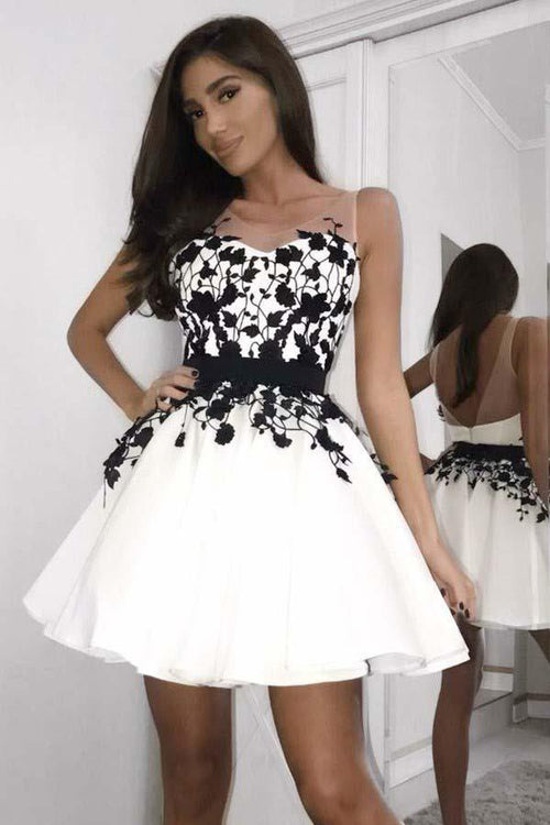 A-Line Scoop Short Homecoming Prom Dress with Appliques
