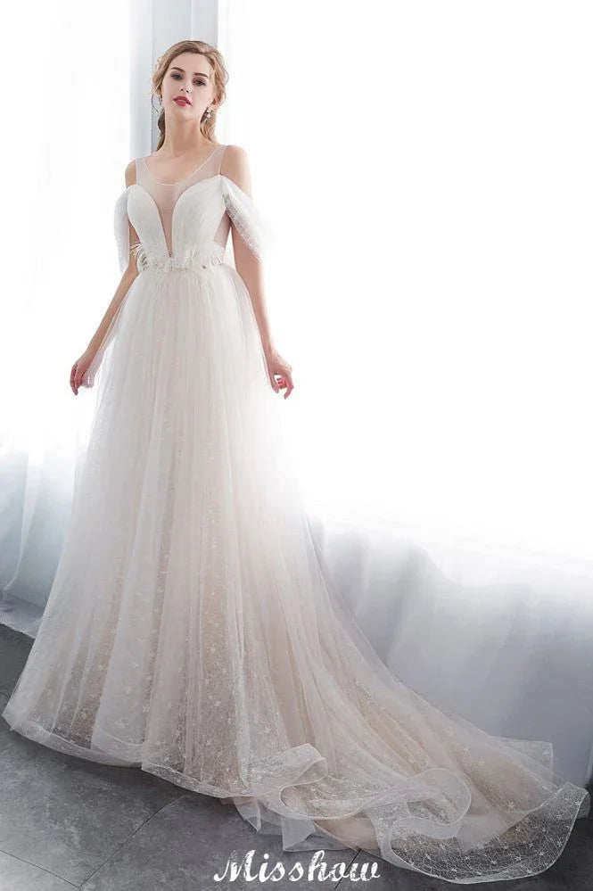 A-line Sleeveless Floor Length Lace Wedding Dress