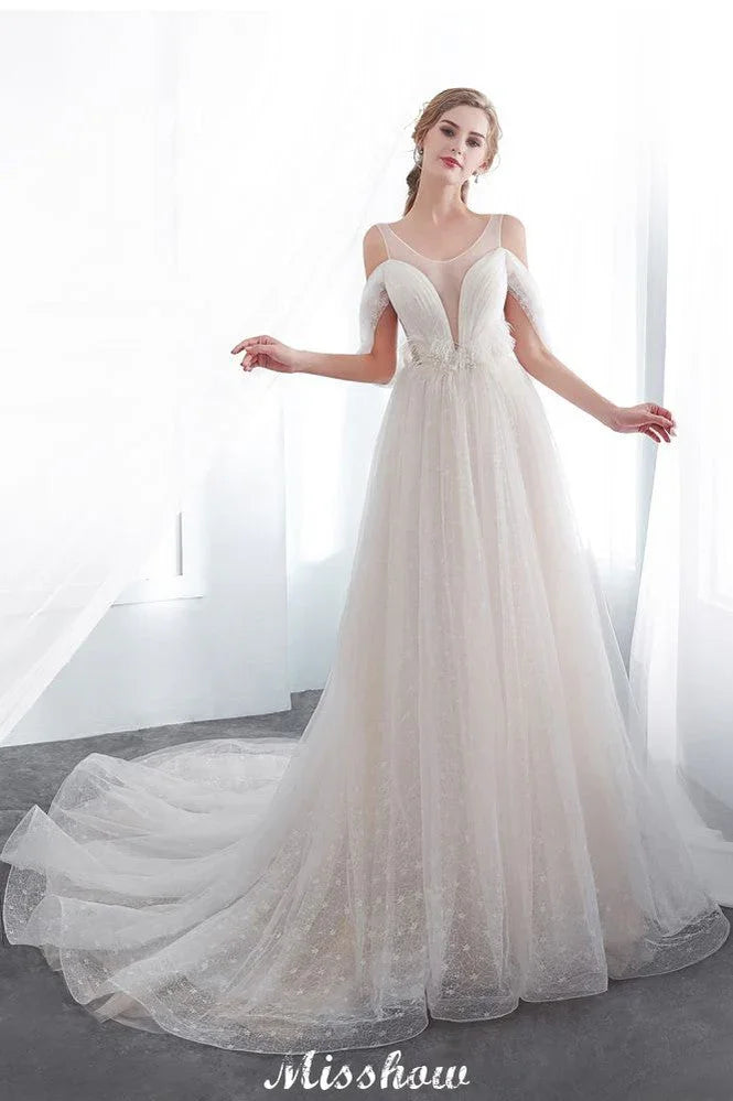 A-line Sleeveless Floor Length Lace Wedding Dress