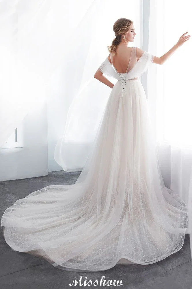A-line Sleeveless Floor Length Lace Wedding Dress