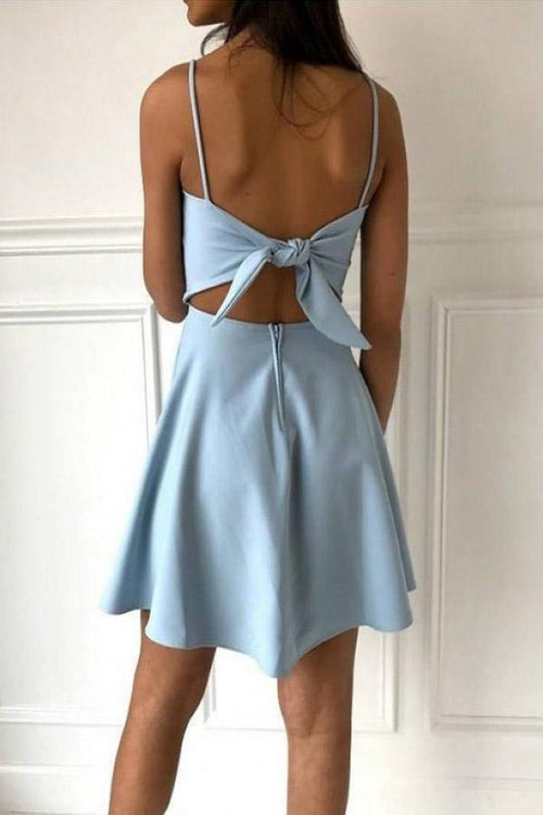 A-Line Spaghetti Straps Above-Knee Light Satin Homecoming Dress