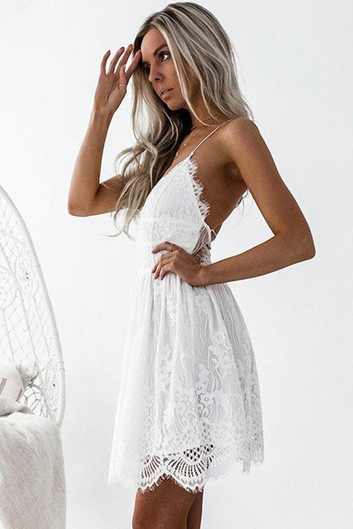 A-Line Spaghetti Straps Criss-Cross Straps Lace Homecoming Dress