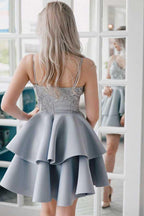 A-Line Spaghetti Straps Satin Homecoming Dress with Appliques