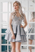 A-Line Spaghetti Straps Satin Homecoming Dress with Appliques