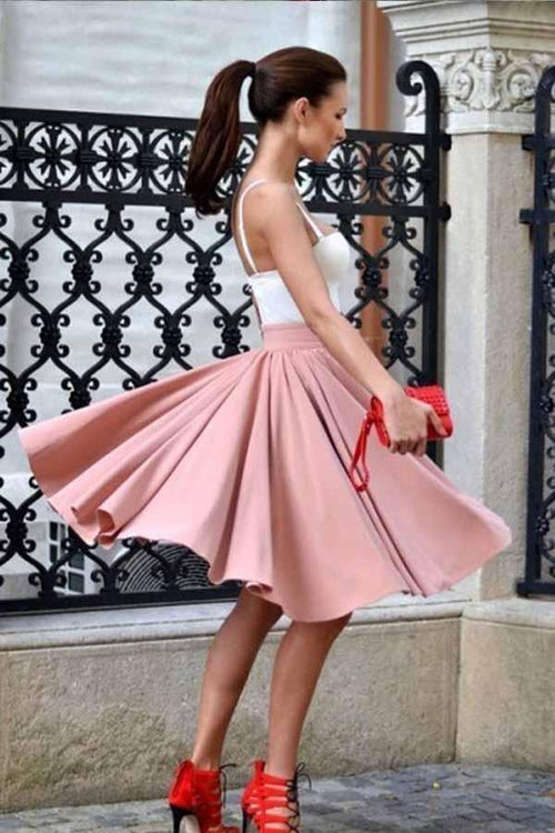 A-Line Spaghetti Straps Knee-Length Blush Homecoming Dress with Pleats