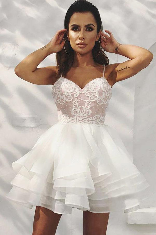 A-Line Spaghetti Straps Tiered Homecoming Dress with Appliques