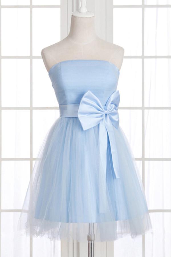 A-Linie Trägerloses Schleifen-Kurz-Ballkleid Homecoming-Kleid