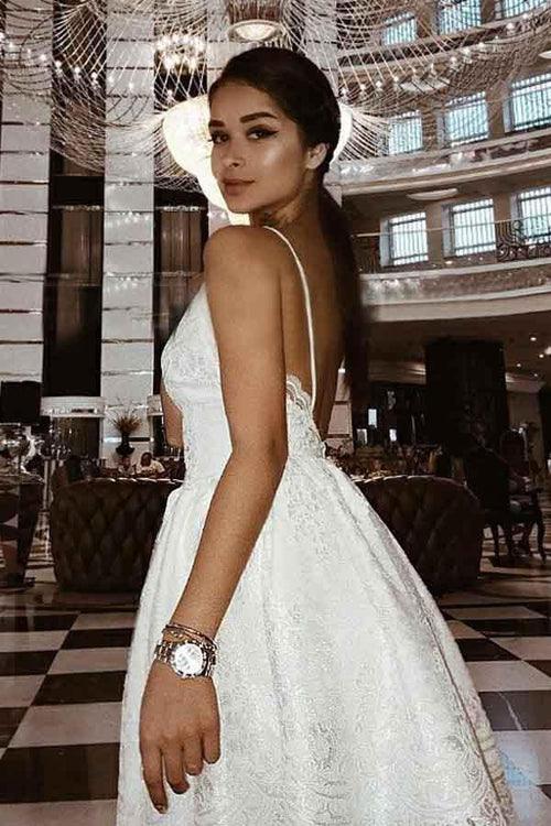 A-Line Straps Backless Lace Homecoming Dress with Appliques