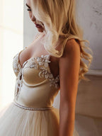 A-line  Straps Floor length Beading Wedding Dress Long Prom Dress