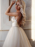 A-line  Straps Floor length Beading Wedding Dress Long Prom Dress