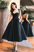 A-Linie Träger Wadenlanges Satin-Heimkehrkleid mit Taschen