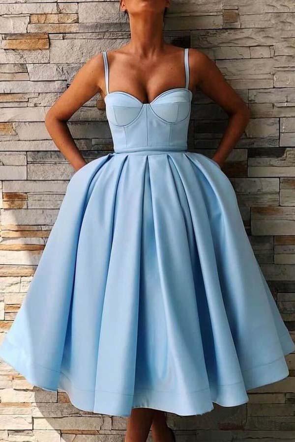 A-Linie Träger Wadenlanges Satin-Heimkehrkleid mit Taschen