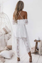 A-Line Straps Off-the-shoulder High Low Lace Homecoming Dress