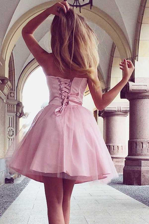 A-Line Sweetheart Lace-up Short Tulle Homecoming Dress