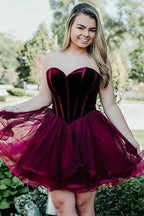 A-Linie Neckholder Kurz Burgund Organza Homecoming Partykleid
