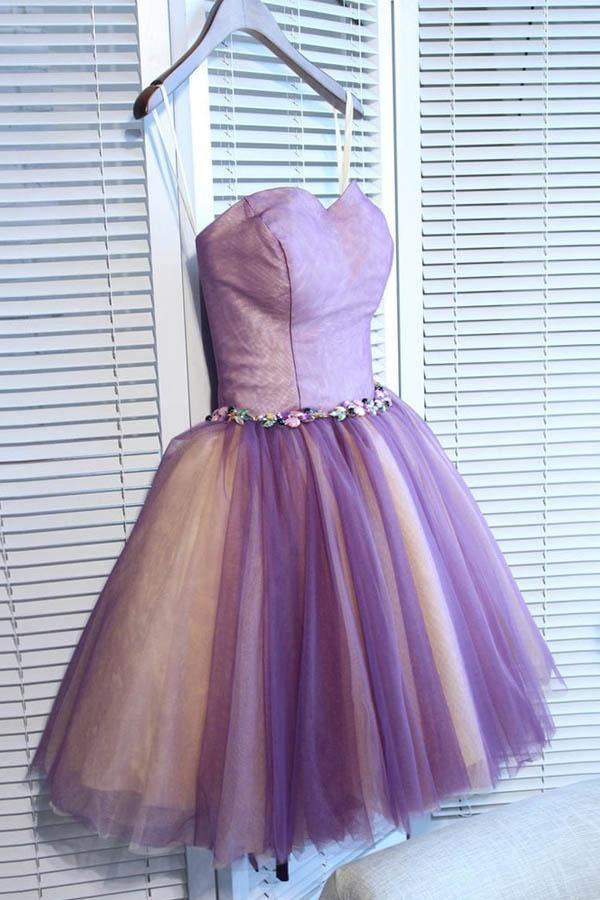Vestidos de regreso a casa bonitos de tul con escote corazón en línea A, minivestido de fiesta de graduación
