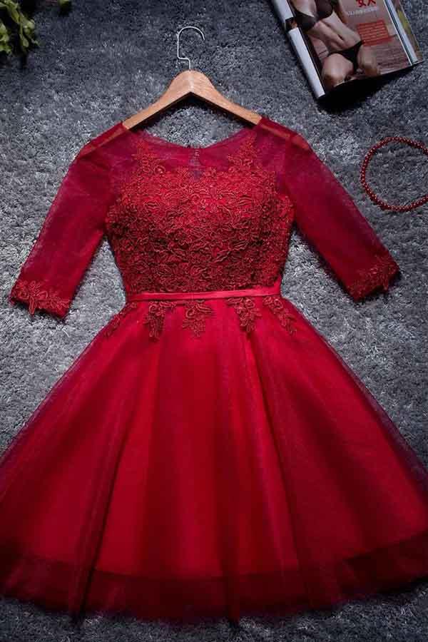 A-line Tulle Homecoming Dresses Scoop Short/Mini Prom Dresses