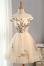 A-line Tulle Short Prom Dress Homecoming Dress With Embroidery