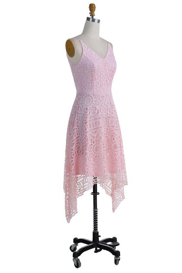 Vestido de dama de honor, baile de graduación y regreso a casa con escote en V y encaje rosa perla BD053