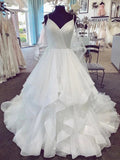 Vestidos de Novia Largos Acampanados con Escote en V, Tirantes Espagueti y Mangas Abullonadas