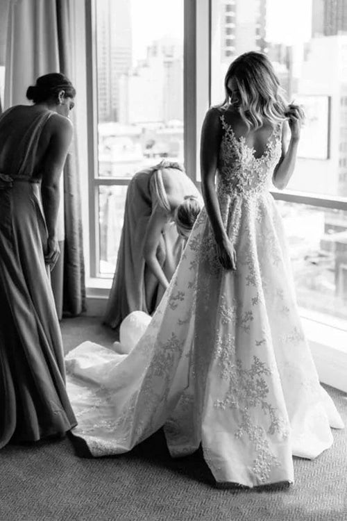 A-line Vintage Lace Wedding Gowns  Illusion Neck Wedding Dresses