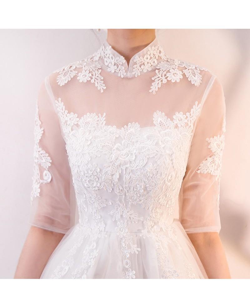 A-line Lace and Tulle Homecoming Dresses Party Dress with Sleeves
