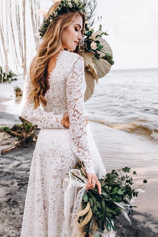 A-Linien-Brautkleid aus Spitze in Bodenlänge mit langen Ärmeln