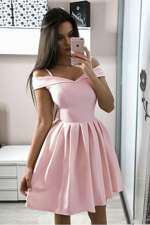 A-Line Spaghetti Straps Satin Homecoming Dress Short Prom Dress