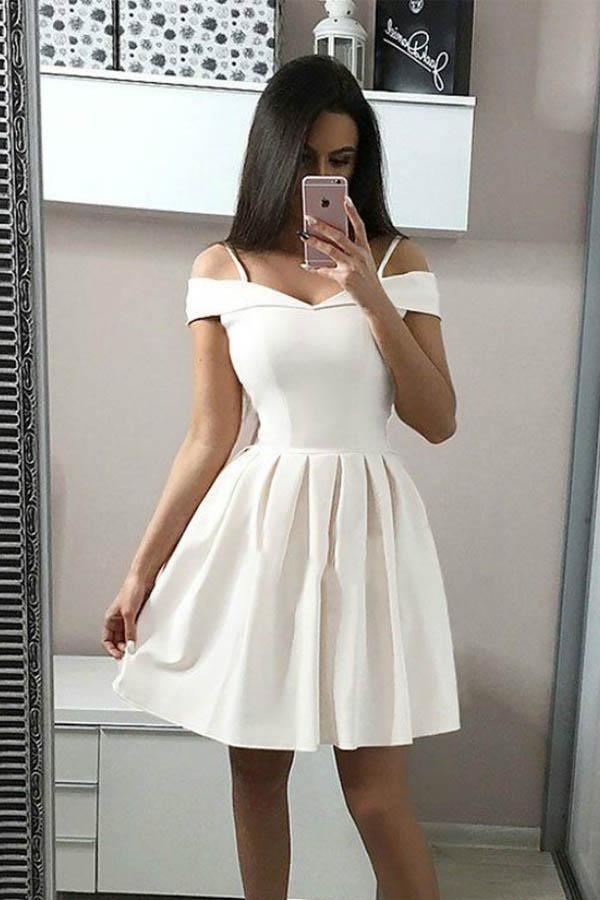 A-Line Spaghetti Straps Satin Homecoming Dress Short Prom Dress