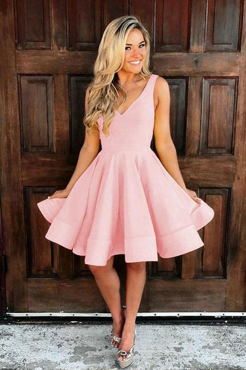 A-line Satin Short Prom Dress Homecoming Dress Short Prom Dresses