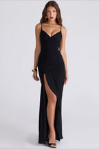 Sexy Slim Spaghetti Strap Ruched Slit Maxi Dress