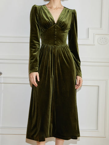 Vestido midi de terciopelo para mujer, vestido de fiesta vintage francés de manga larga con corte en A, vestido de otoño y primavera liso informal para graduación, vestidos para mujer, nuevo 