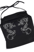 Y2K Drape Dragon Print Halter Top