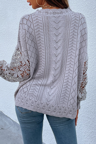 Casual Solid Lace Hollowed Out O Neck Tops Sweater(4 Colors)