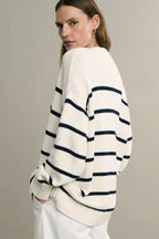 Flattering Striped V Neck Relaxed Knit Cardigan