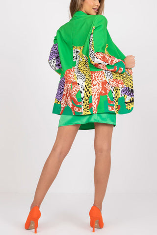 Langer Blazer im Slim Fit mit Leopardenmuster und Kontrast 