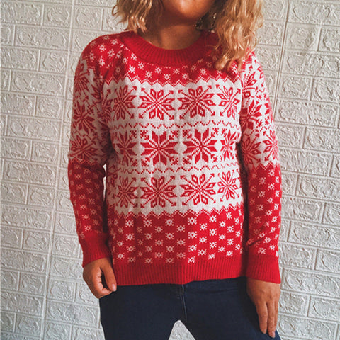 Herbst Winter Casual Klassische Weihnachten Pullover Schneeflocke Langarm rundhals Gestrickte Pullover Frauen 