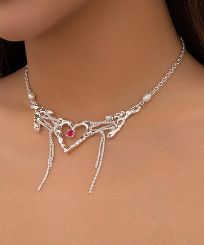 Moderne Gold Sterling Silber Overgild Zirkon Liebe Quaste Prinzessin Halskette 