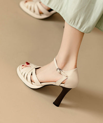 Stilvolle High Heel Sandalen mit ausgehöhltem Schnallenriemen aus schwarzem Kunstleder 