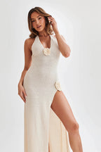 Deep V Backless Knit Maxi Dress