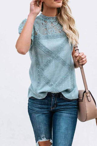 Chicindress Summer Geometric Stitching Lace Short Sleeves Tops (6 Colors)