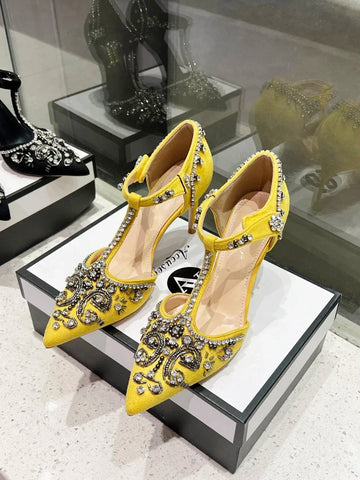 Diamantspitze High Heel-Sandalen für Damen im neuen Design 2024 mit sexy schmalen Absätzen und flachen Schnallenriemen für Damenschuhe 