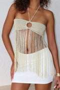 Sexy Tie Cami Hollow Tassel Halter Top