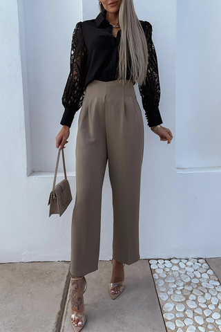 Blusas de moda con cuello vuelto, ahuecadas y lisas 