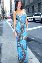 Leopard Floral Print Bodycon Cami Maxi Dress