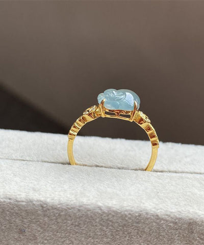 Anillos de animales salvajes míticos de estilo chino con cristales de circón dorados en plata de ley azul 