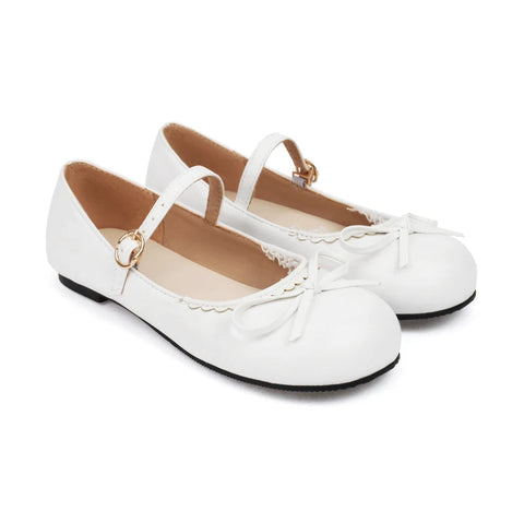 - Primavera Otoño Rosa Blanco Mary Janes Zapatos Planos Mujer Punta Redonda Hebilla Correa Lolita Niñas Estudiantes Ballet Flats Talla Grande 43 44 45 